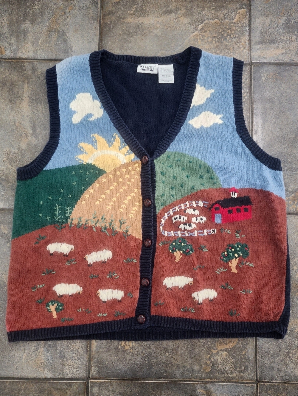 Vintage Y2K Capacity Women's XL Sheep Farm Cottagecore Button Up Sweater Vest